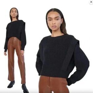 Aritzia Babaton Gratzia Black 100% Merino Wool Sweater Shoulder Pads S